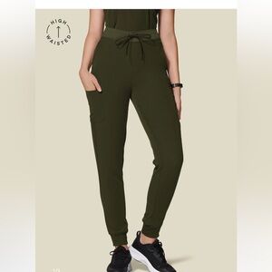 Gently used high waisted scrub joggers, olive green
